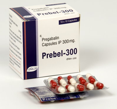 Official clinical packaging of Pregabalin 300 mg capsules/tablets showing dosage strength, medication name, and patient information from Pharma Research .eu