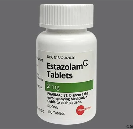 Clinical packaging of Prosom tablets showing estazolam dosage strength and prescription medicine information for Pharma Research .eu.