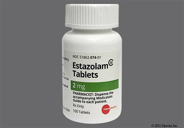 Clinical packaging of Prosom tablets showing estazolam dosage strength and prescription medicine information for Pharma Research .eu. Clinical packaging of Prosom tablets showing estazolam dosage strength and prescription medicine information for Pharma Research .eu.