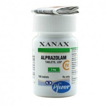 Clinical packaging of Xanax 2 mg tablets showing alprazolam dosage strength and prescription medicine information for Pharma Research .eu.